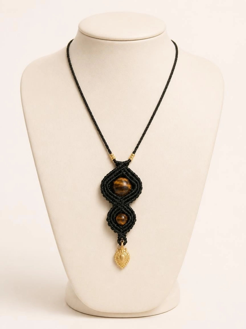 Guardian Midnight / Tiger Eye Macramé Necklace