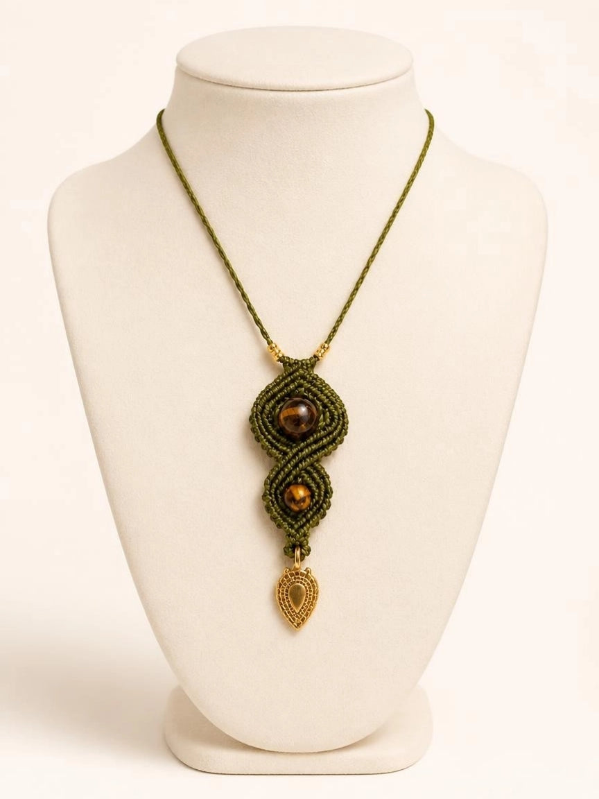 Guardian Olive - Tiger Eye Macramé Necklace