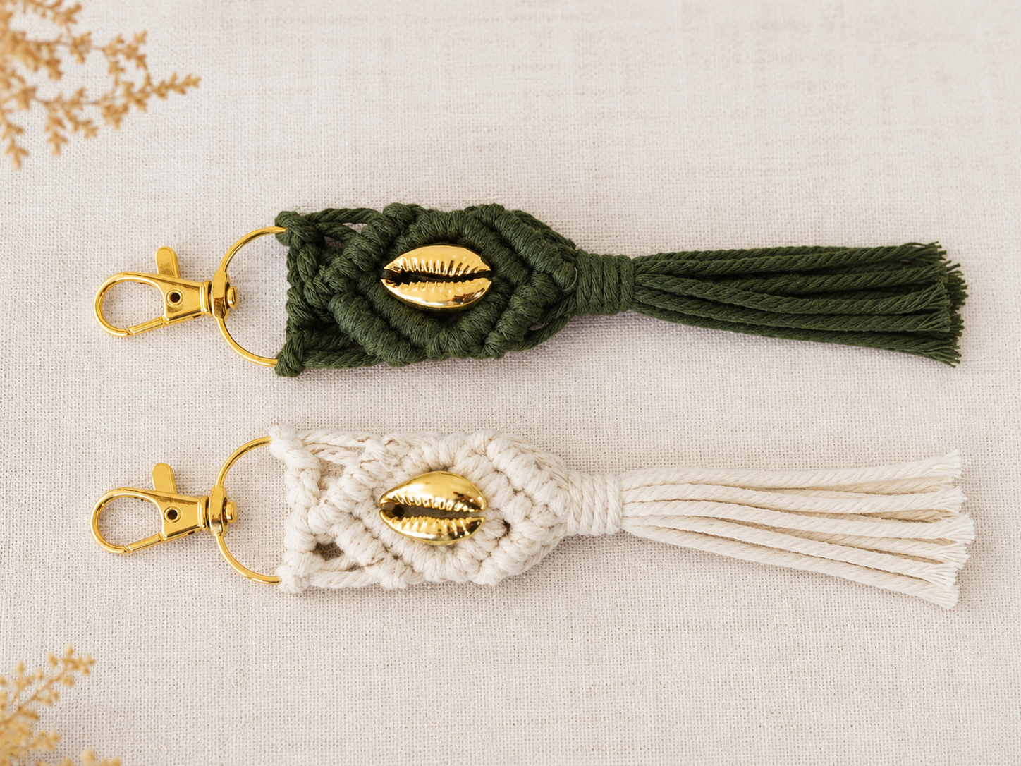 Macrame Keychain with Gold Shell