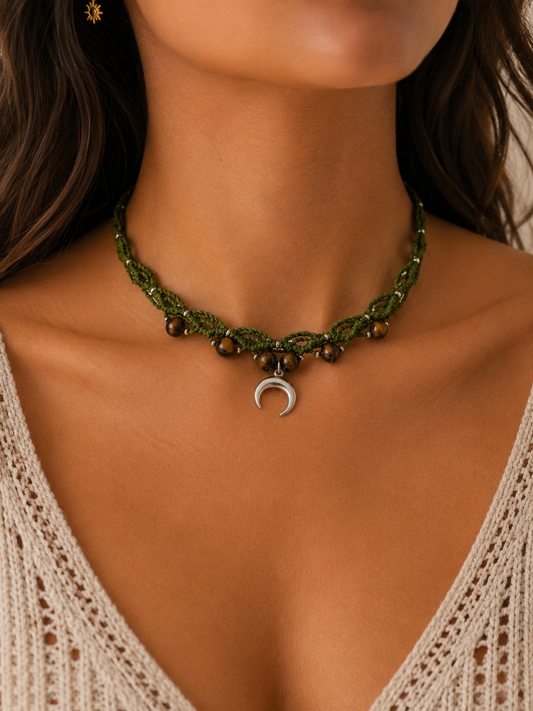 Tiger Eye Olive Half Moon Choker