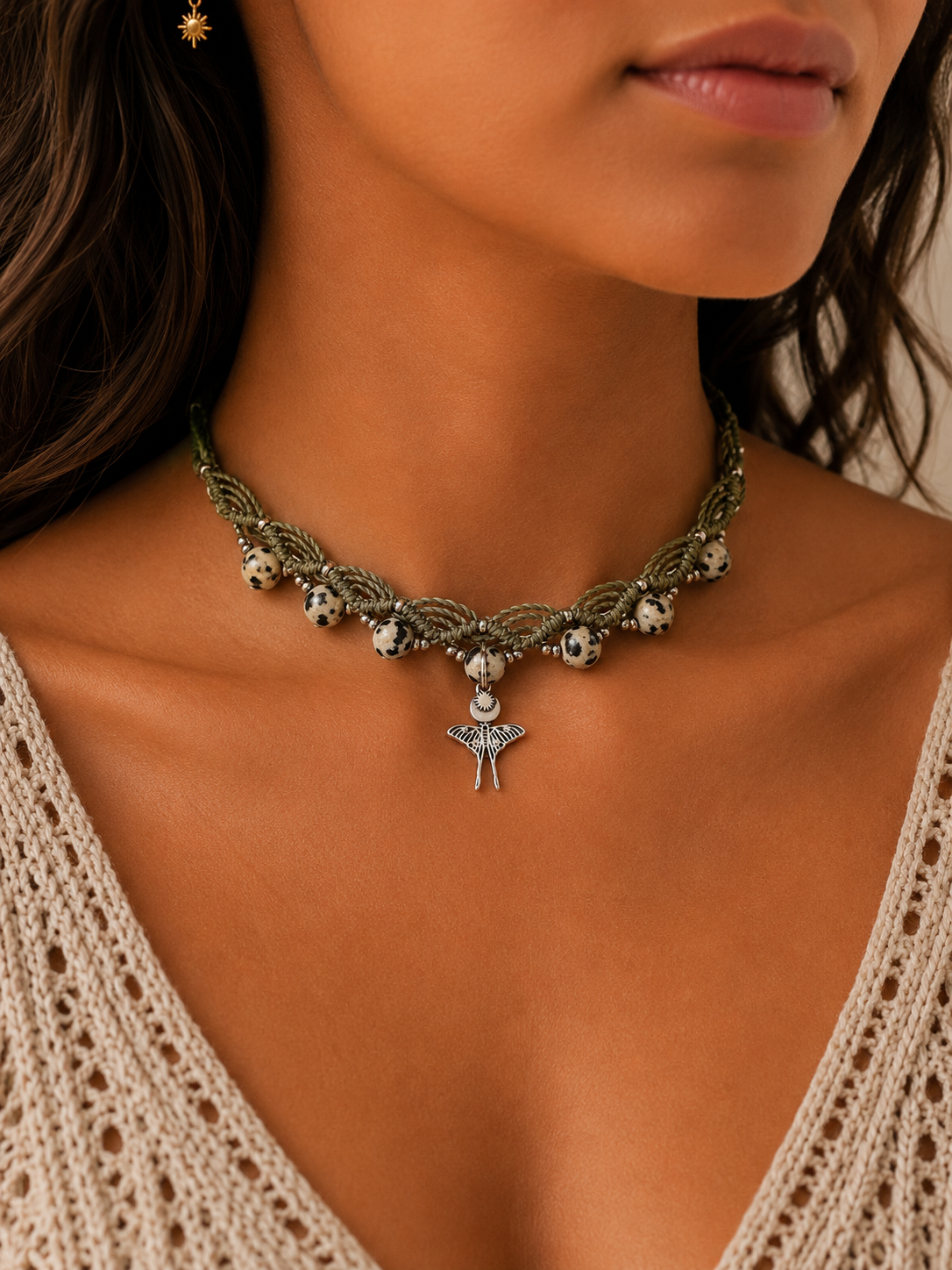 Dalmatian Jasper Moon Moth Choker