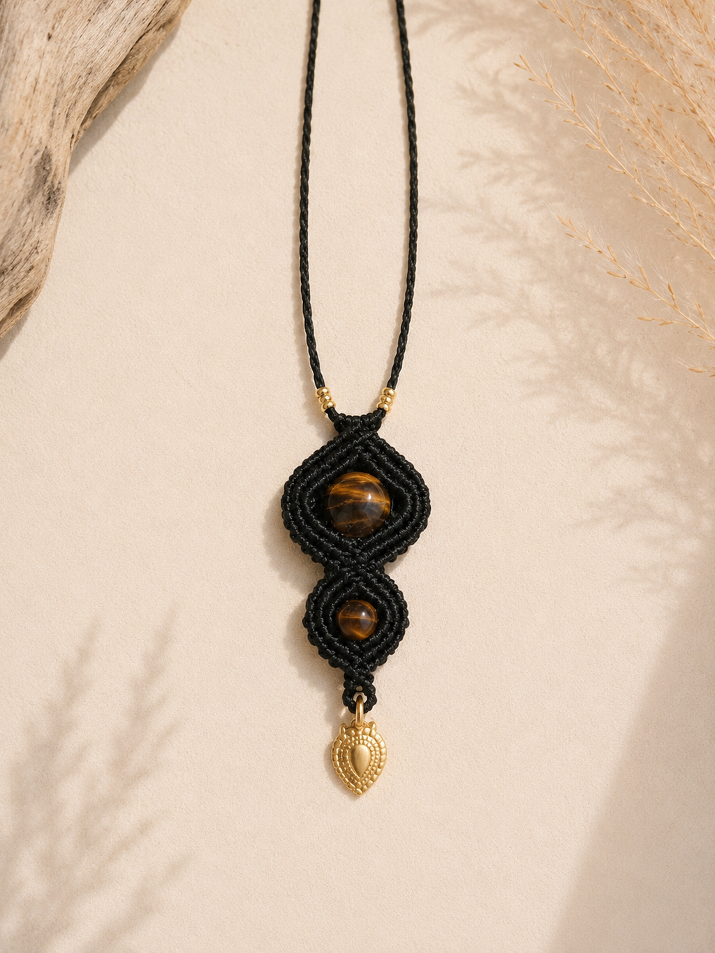 Guardian Midnight / Tiger Eye Macramé Necklace