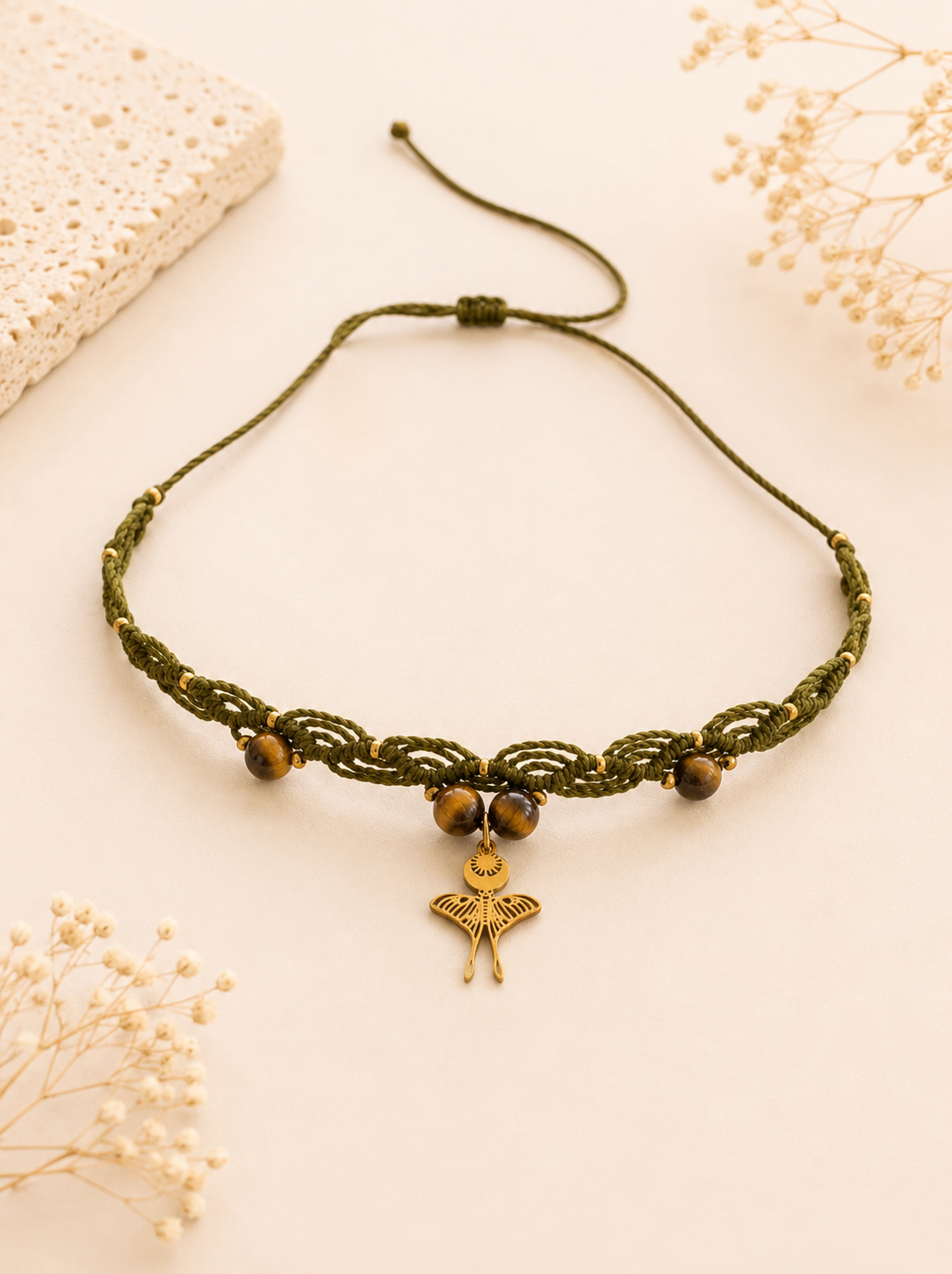 Tiger's Eye Moon Moth Choker - Olive