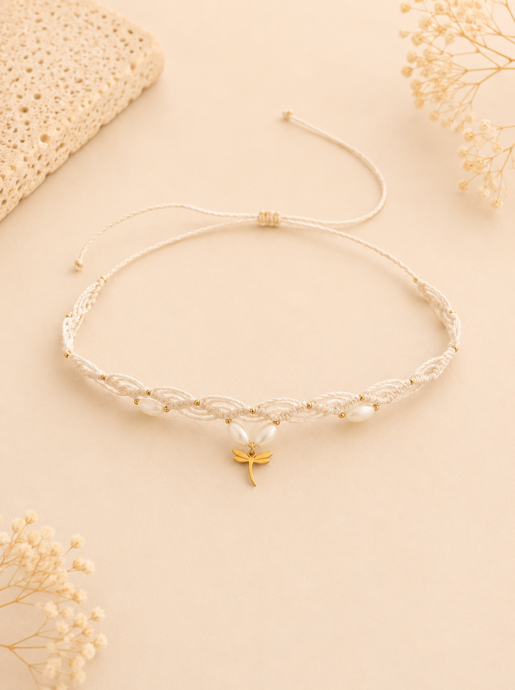 Mother of Pearl Dragonfly Choker - White