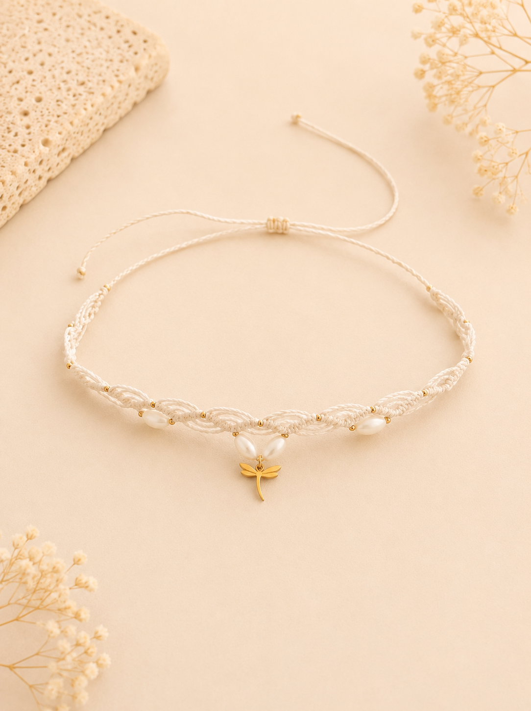 Mother of Pearl Dragonfly Choker - White