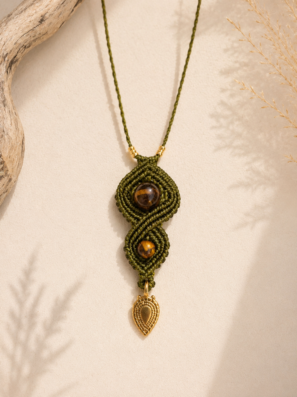 Guardian Olive - Tiger Eye Macramé Necklace